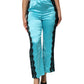 Blue Silk Garterized Straight Women Pajama Pants