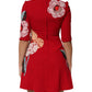 Red Lace Floral Applique A-line Mini Dress