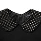 Black Crystal Embellished Collared Mini Dress