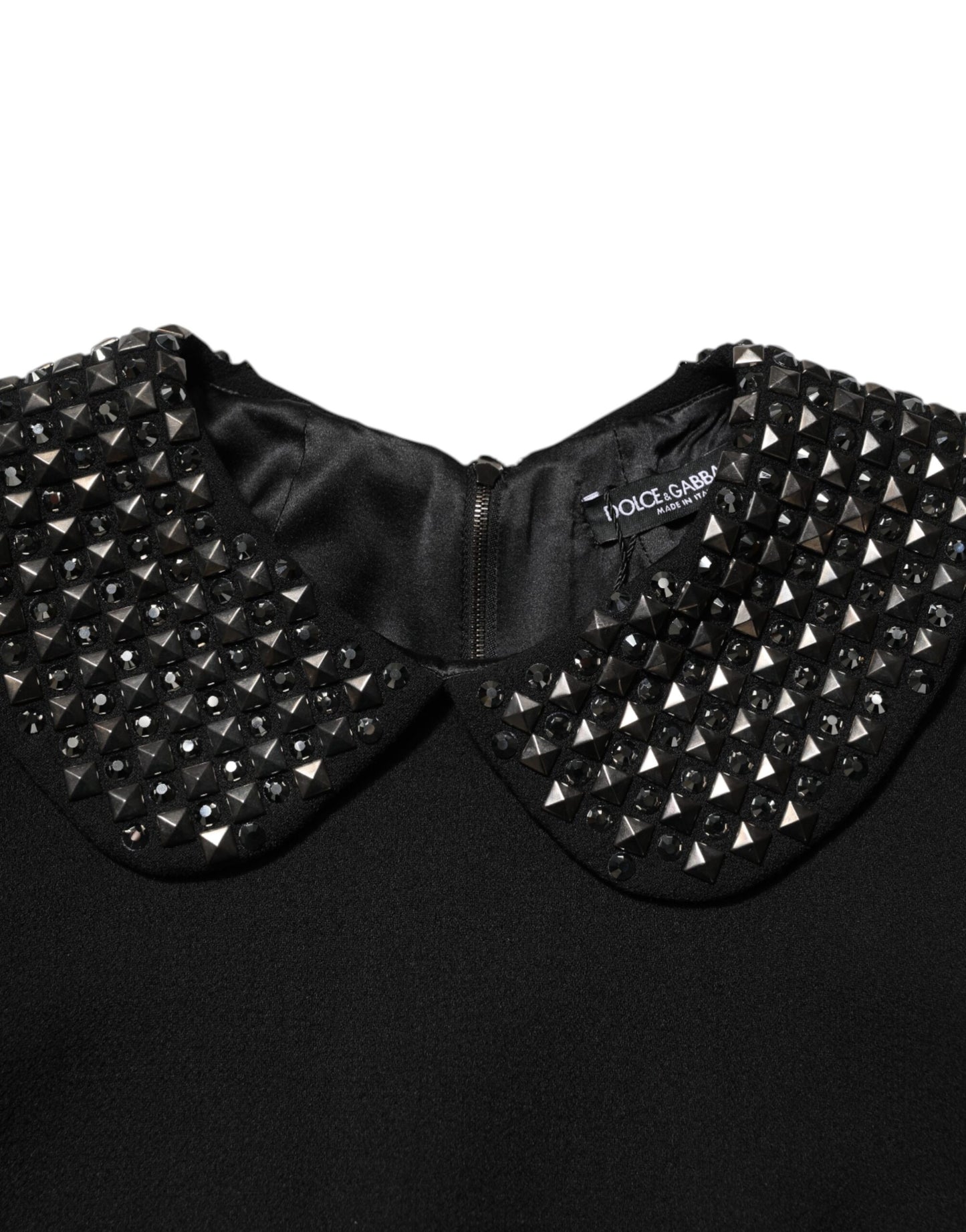 Black Crystal Embellished Collared Mini Dress