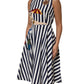 Blue White Striped Embroidered A-line Dress