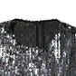 Black Sequined Long Sleeves Midi A-line  Dress
