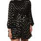 Black Gold Polka Dot Silk Brocade Mini Dress