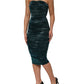 Green Silk Satin Fitted Strapless Dress