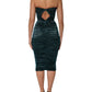 Green Silk Satin Fitted Strapless Dress