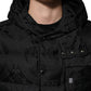 Black Jacquard Quilted Puffer Hooded Jacket