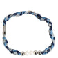 Blue White Braided Silver Metal Logo Beaded Men Bracelet