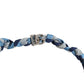 Blue White Braided Silver Metal Logo Beaded Men Bracelet