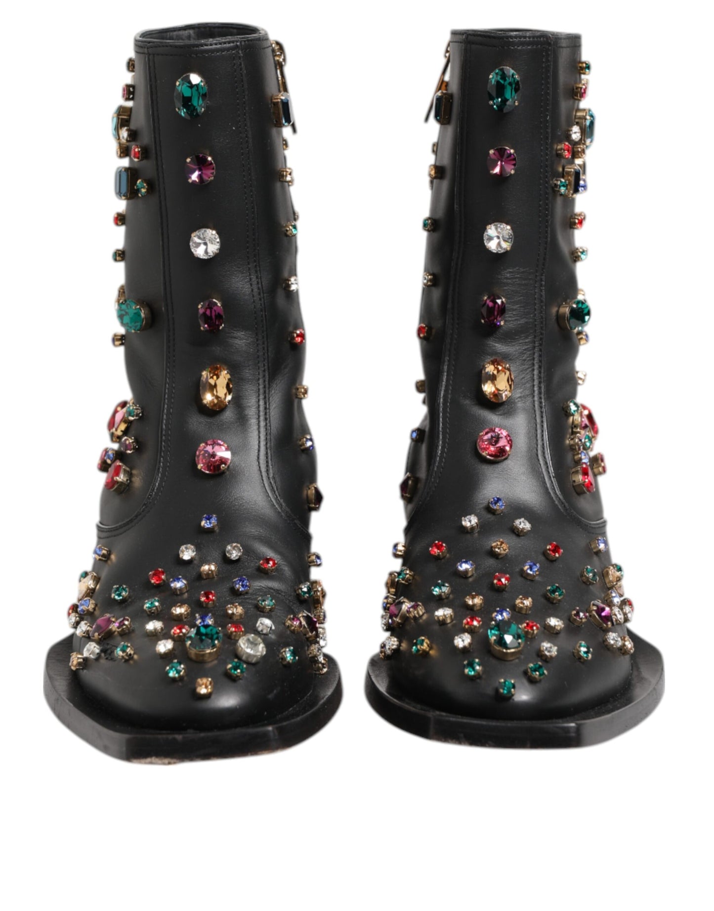 Black Crystal Cowboy Leather Men Boots Shoes