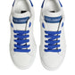 White Blue Leather Low Top Sneakers Shoes