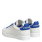 White Blue Leather Low Top Sneakers Shoes