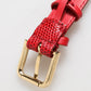 Red Exotic Leather Gold Tone Metal Buckle Women Armband