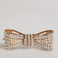 Gold Tone Brass Bow Crystal Faux Pearl Embellished Brooch