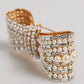 Gold Tone Brass Bow Crystal Faux Pearl Embellished Brooch