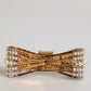 Gold Tone Brass Bow Crystal Faux Pearl Embellished Brooch