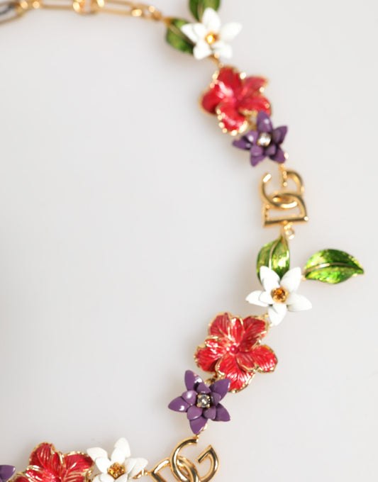 Gold Brass Logo Detail Floral Fashion Jewelry Necklace
