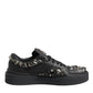 Black Leather Studded Low Top Sneakers Shoes