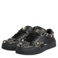Black Leather Studded Low Top Sneakers Shoes