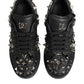 Black Leather Studded Low Top Sneakers Shoes