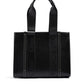 Black Woody Embroidered Logo Leather Medium Tote Bag
