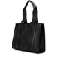 Black Woody Embroidered Logo Leather Medium Tote Bag