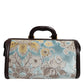 Blue Brown Leather Floral Jacquard Travel Handbag Bag