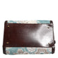 Blue Brown Leather Floral Jacquard Travel Handbag Bag