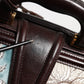 Blue Brown Leather Floral Jacquard Travel Handbag Bag
