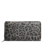 Black Gray Leopard Leather Zip Around Continental Wallet