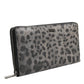 Black Gray Leopard Leather Zip Around Continental Wallet