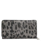 Black Gray Leopard Leather Zip Around Continental Wallet