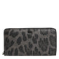 Black Gray Leopard Leather Zip Around Continental Wallet