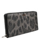 Black Gray Leopard Leather Zip Around Continental Wallet