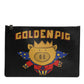 Black Leather Golden Pig Print Men Clutch Pouch Borse Bag