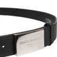 Black Leather Classic Metal Logo Buckle Belt