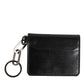 Black Leather Logo Embossed Key Chain Card Holder Wallet