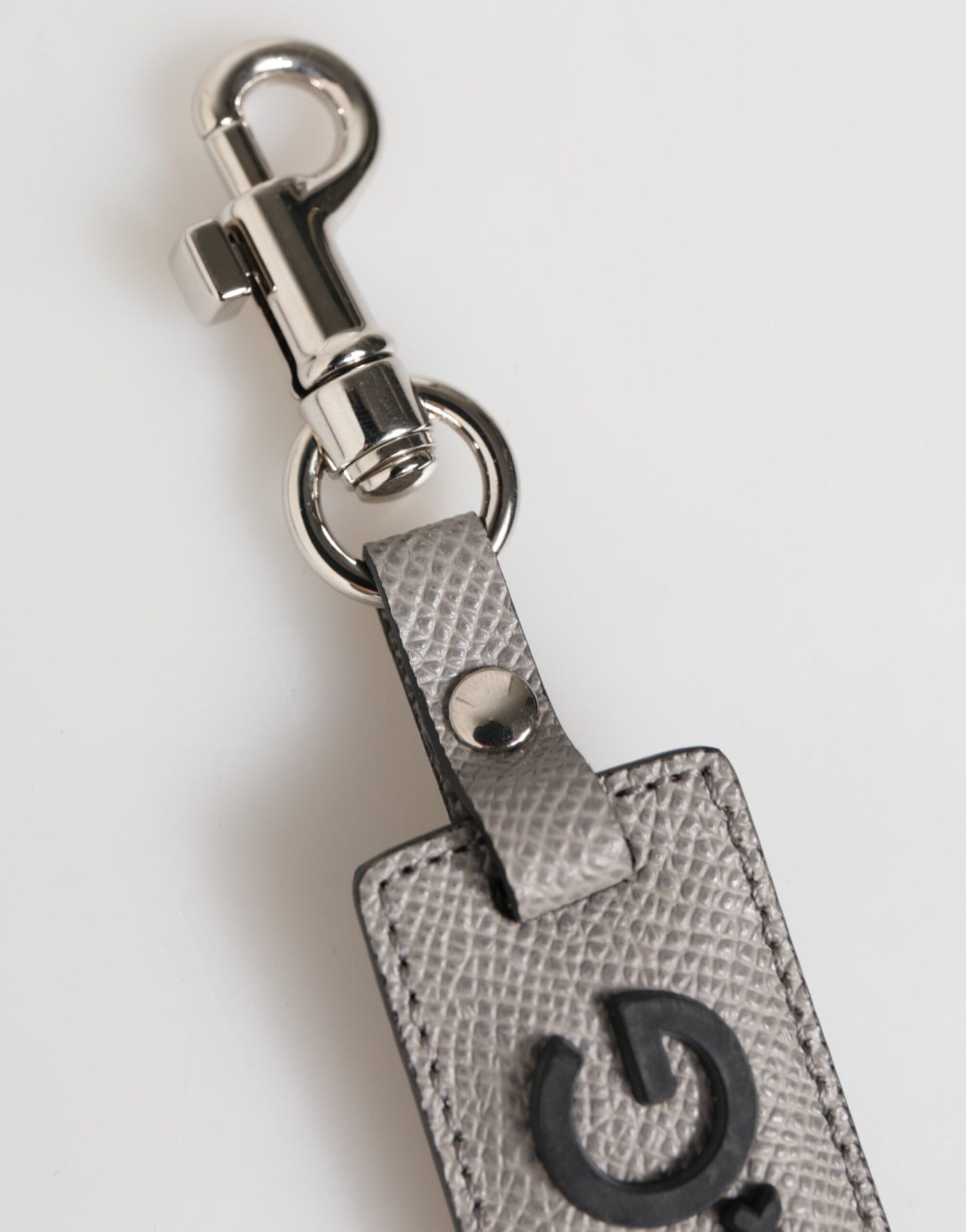 Gray Leather Logo Metal Ring Keychain Holder Men Keyring