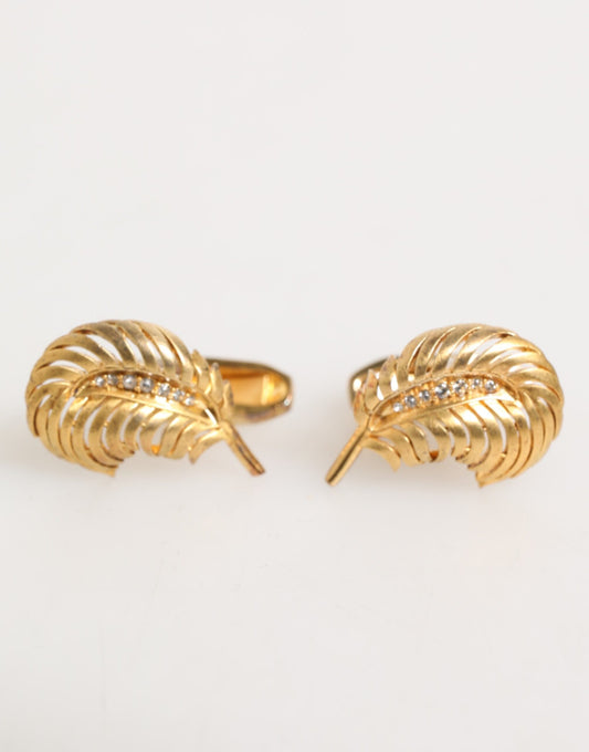 Gold 925 Sterling Silver Crystal Leaf Accessory Cufflink