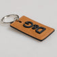 Brown Leather Logo Metal Ring Keychain Holder Men Keyring