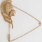 Gold Tone Leaf 925 Sterling Silver Crystal Chain Brooch
