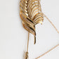 Gold Tone Leaf 925 Sterling Silver Crystal Chain Brooch