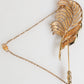 Gold Tone Leaf 925 Sterling Silver Crystal Chain Brooch