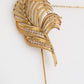 Gold Tone Leaf 925 Sterling Silver Crystal Chain Brooch