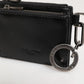 Black Leather Zipped Card Holder Coin Purse Keyring Wallet