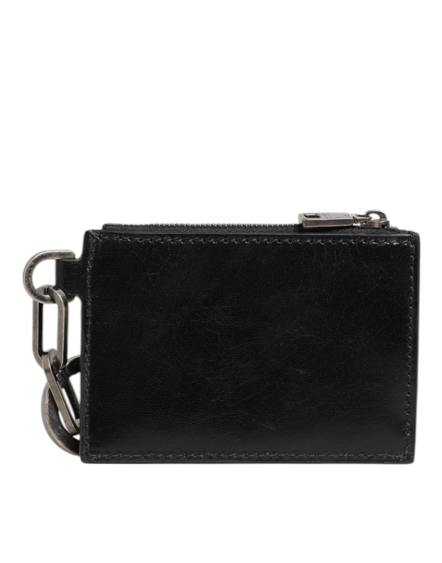 Black Leather Zipped Card Holder Coin Purse Keyring Wallet