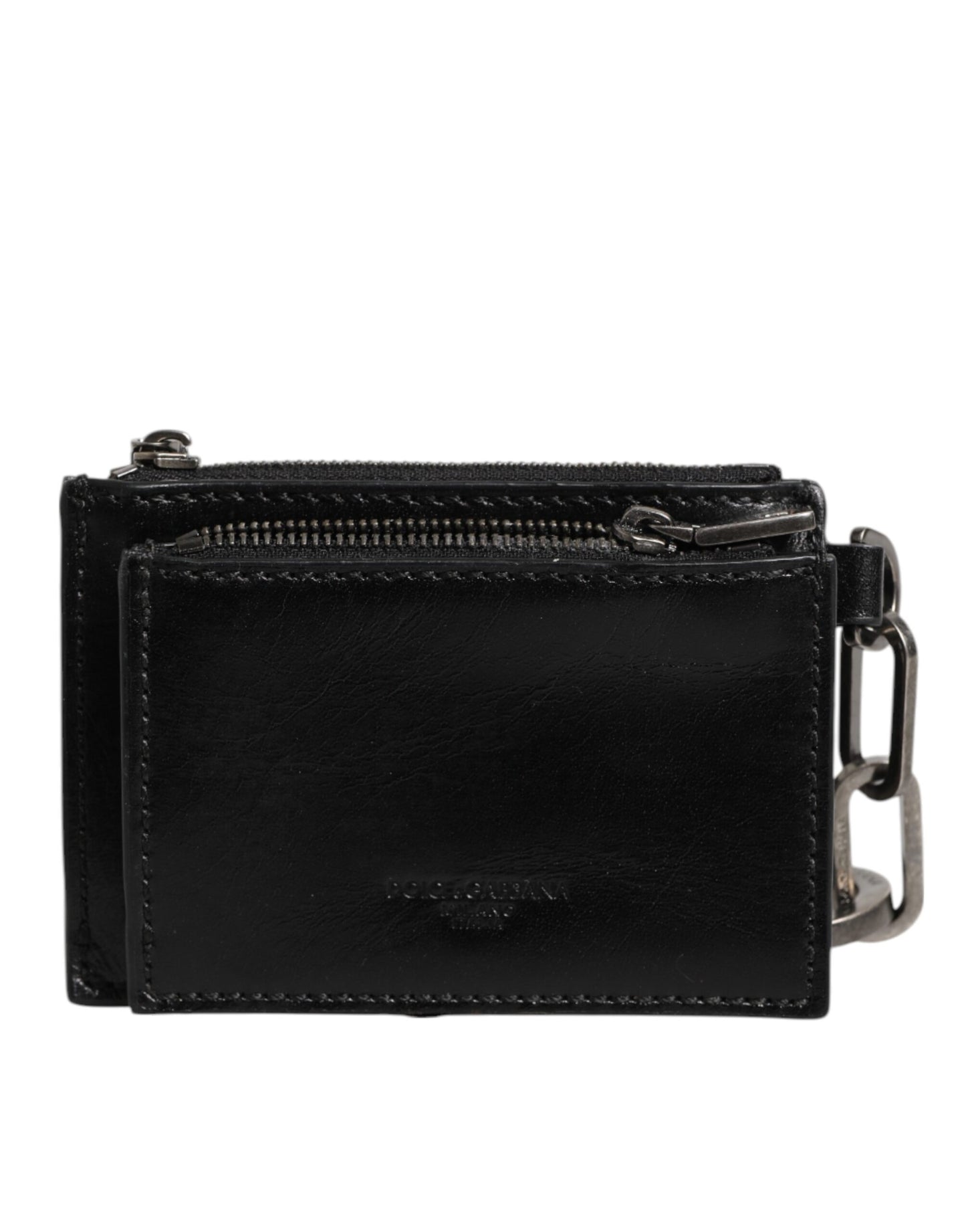 Black Leather Zip Logo Keyring Coin Purse Keyring Wallet