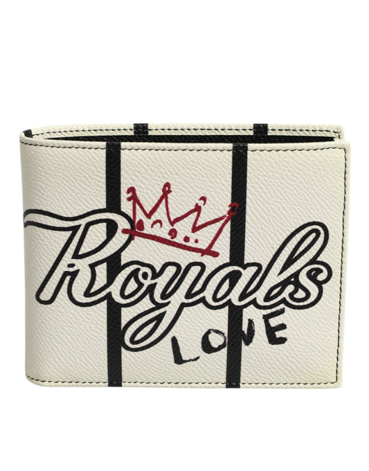 White Leather DG Crown Royals Bifold Card Holder Wallet