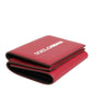 Red Leather Bold Logo Print Trifold Card Holder Wallet