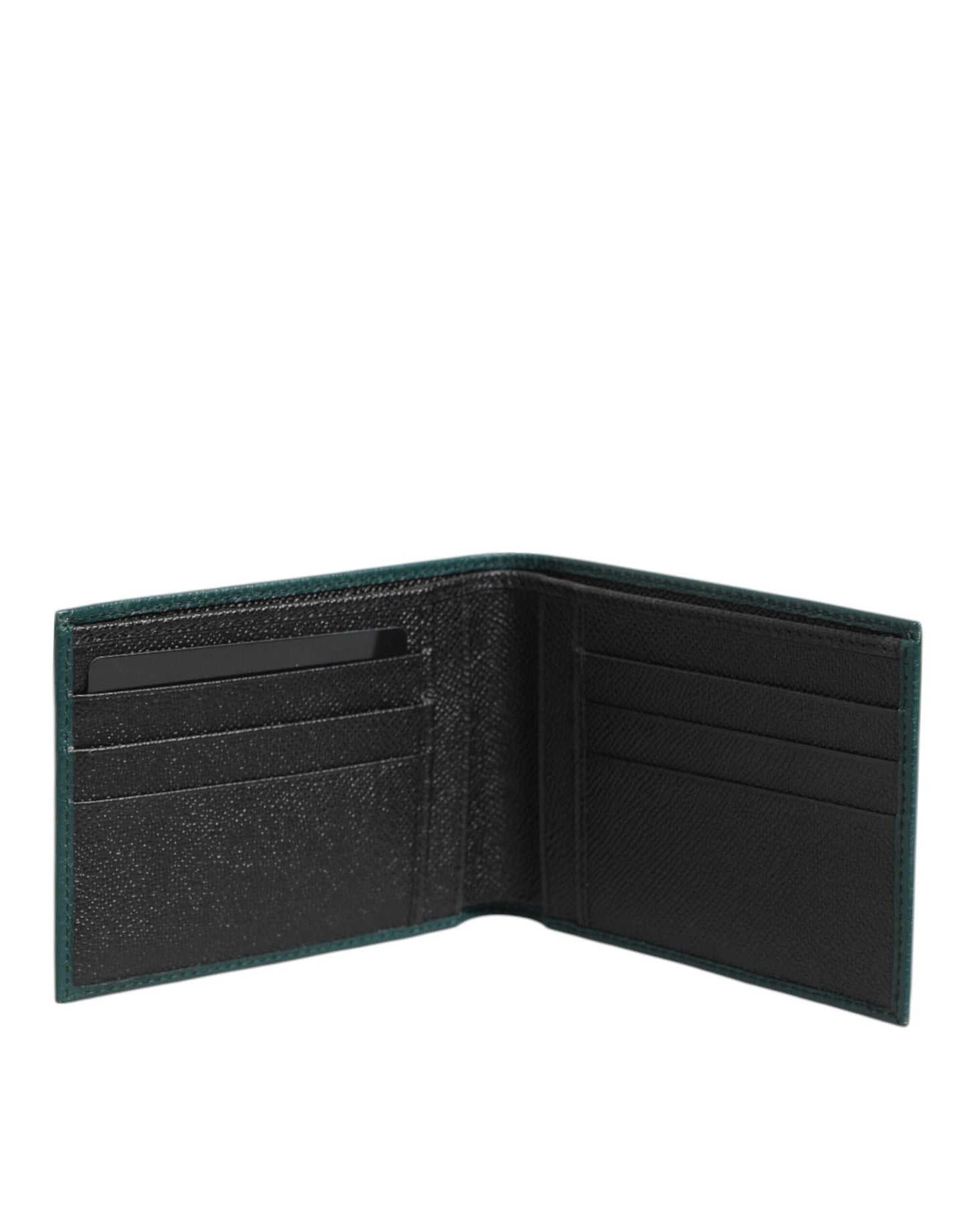 Green Leather DG Logo Plaque Bifold Men Card Holder Wallet