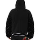 Black Cotton Quilted Studded Sleeve Hoodie Jacket
